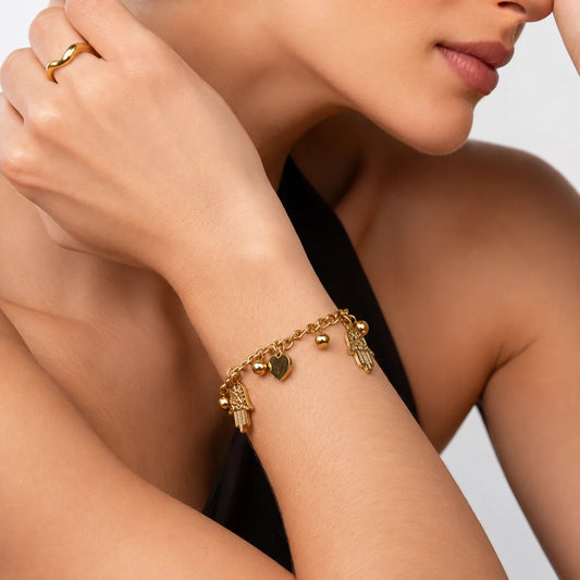 Hamsa & Heart Charm Bracelet