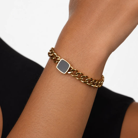 Black Square Curb Chain Bracelet