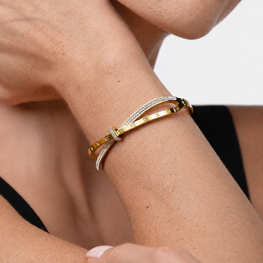 Roman Numeral Crystal Crossover Bangle