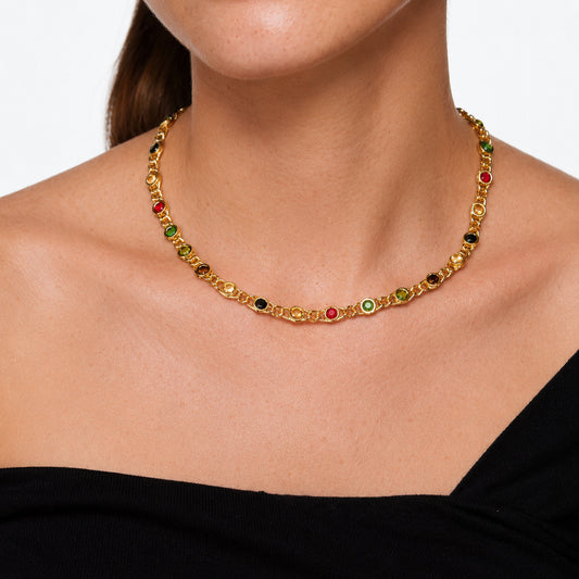 Multicolor Stone Chain Necklace