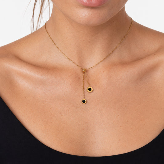 Black Medallion Y Necklace