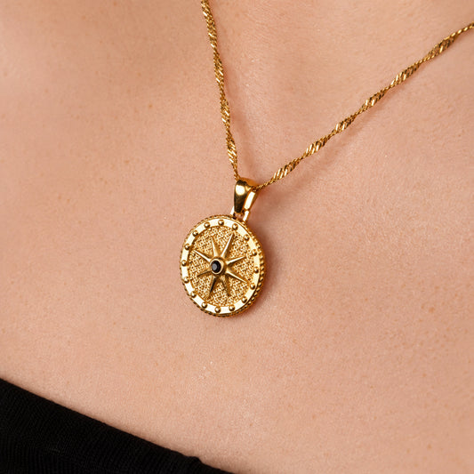 Black Zirconia Compass Necklace