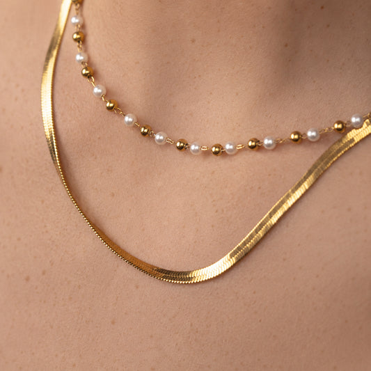 Pearl Station & Snake Necklace