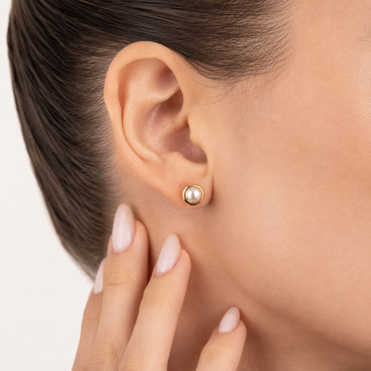 Pearl Bezel Stud Earrings