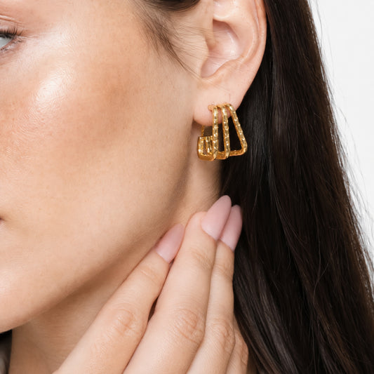 Hammered Triple Chevron Earrings
