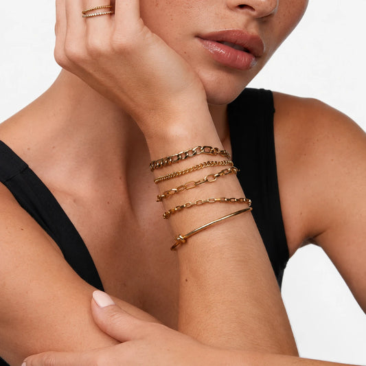 Mixed Chain & Knot Cuff Bracelet Set