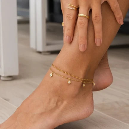 Double Chain Crystal Drop Anklet
