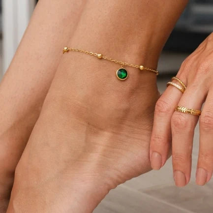 Green Stone Drop Anklet